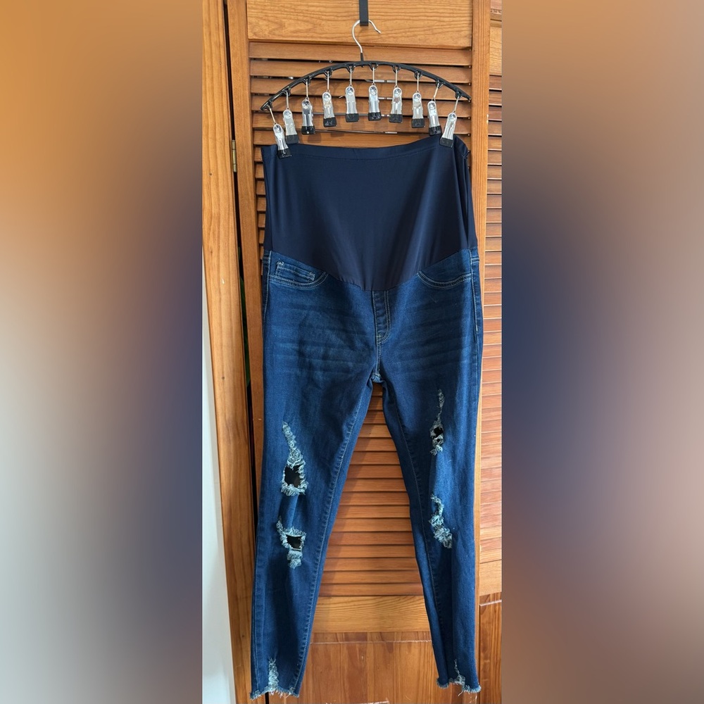 SHEIN Dark Blue Distressed maternity Skinny Jeans